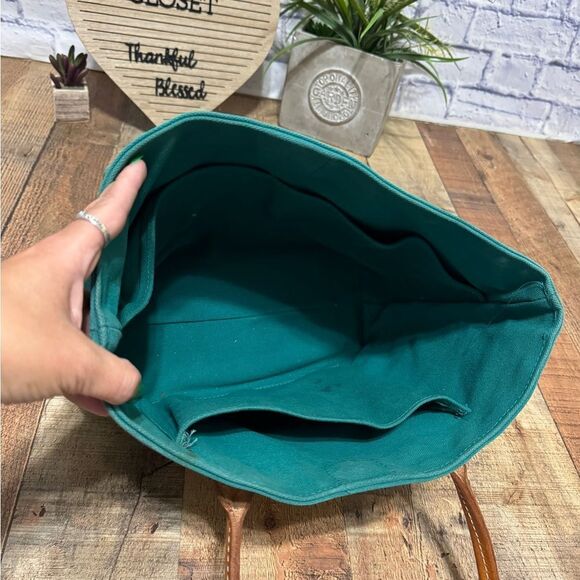 Blake Jones Designs Tote Should Bag Teal Canvas Leather Strap - Picture 10 of 11
